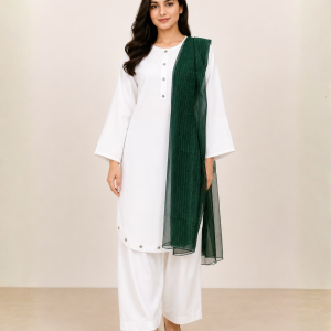 Emerald Elegance Farshi Shalwar Suit with Green Dupatta
