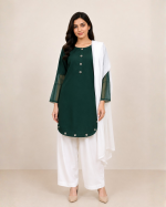 Emerald Grace Farshi Shalwar Suit with White Dupatta