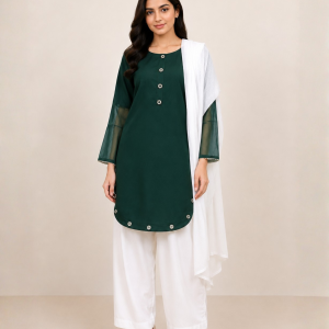 Emerald Grace Farshi Shalwar Suit with White Dupatta
