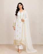 Lavender Elegance Chiffon Frock with Shalwar & Dupatta – 3 Piece Suit
