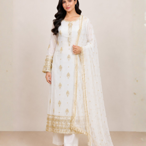 Lavender Elegance Chiffon Frock with Shalwar & Dupatta – 3 Piece Suit