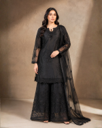 Midnight Elegance Chiffon Plazo Suit with Dupatta – 3 Piece