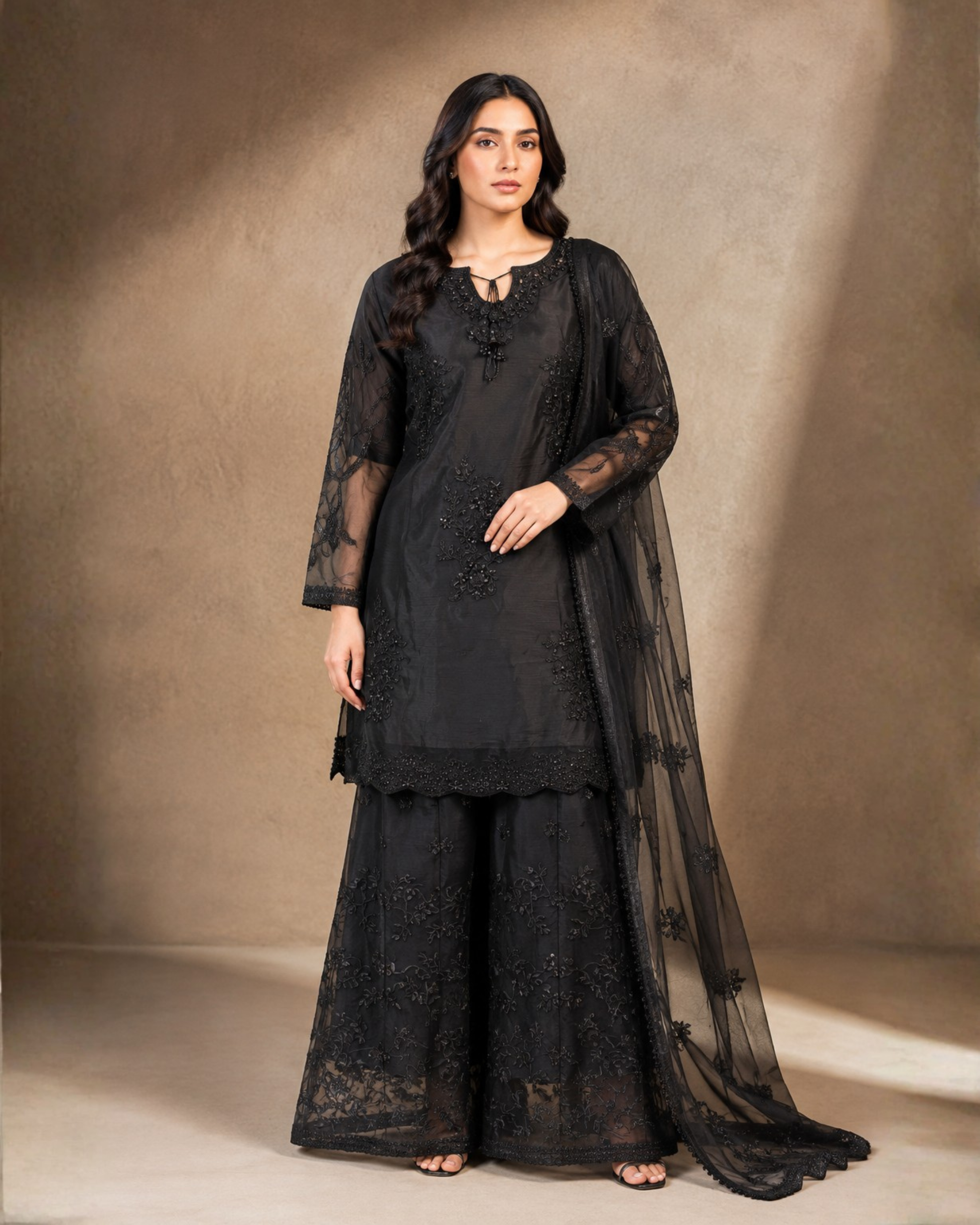 339 Midnight Elegance Chiffon Plazo Suit with Dupatta – 3 Piece - Image 1