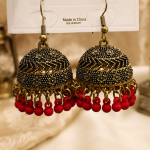 Black & Red Beaded Jhumka Earrings