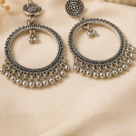 Silver Oxidized Round Jhumka Earrings