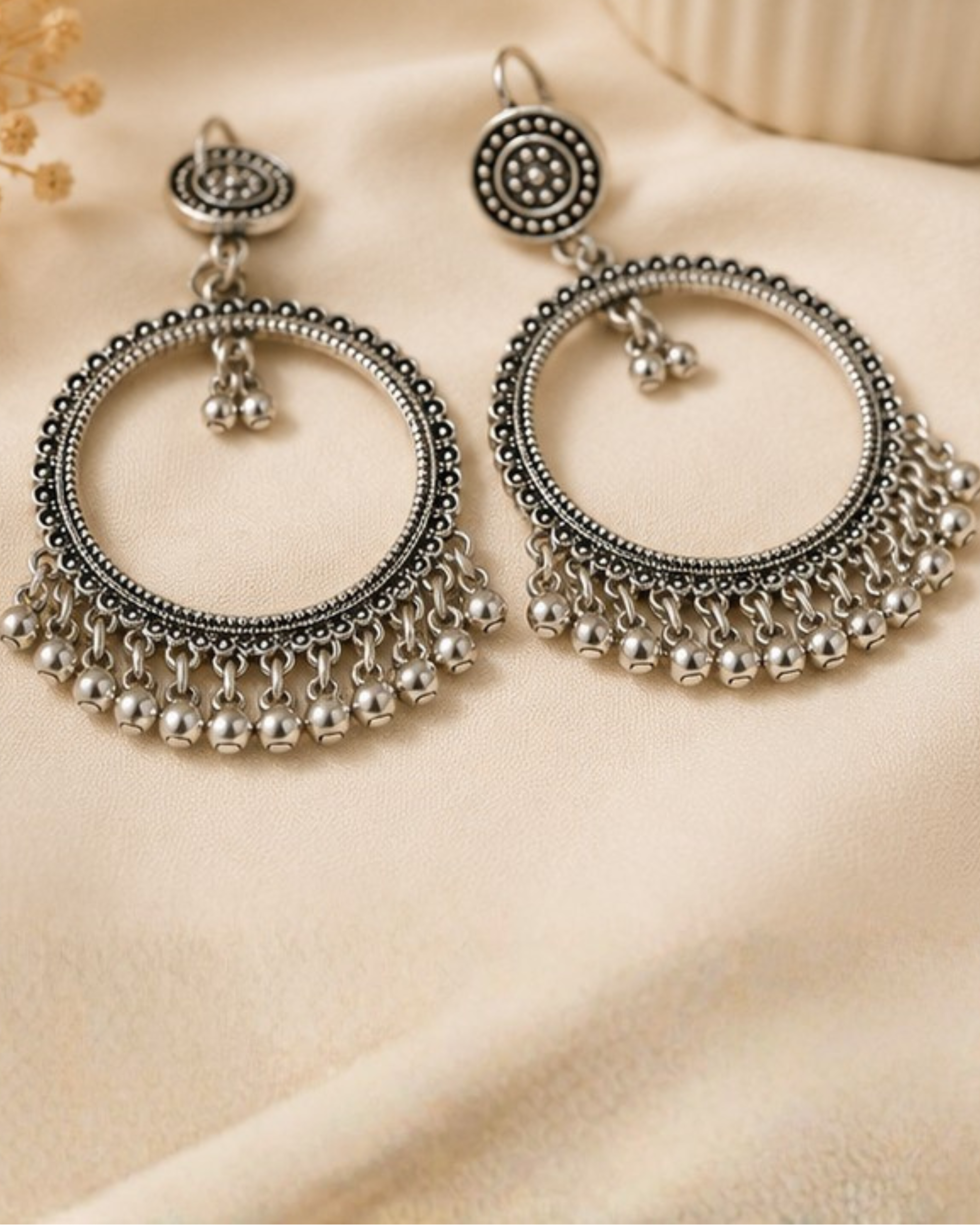 358 Silver Oxidized Round Jhumka Earrings - Image 1
