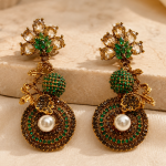 Emerald Green & Gold Pearl Statement Earrings