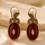 Pearl & Maroon Gold Statement Earrings