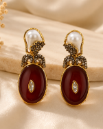 Pearl & Maroon Gold Statement Earrings