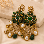 Emerald Green Floral Pearl Statement Earrings