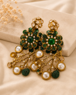 Emerald Green Floral Pearl Statement Earrings