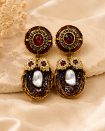 Ruby Maroon Pearl & Crystal Statement Earrings - Image 3