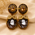 Ruby Maroon Pearl & Crystal Statement Earrings