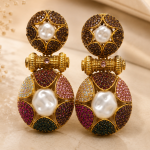 Elegant Multicolor Pearl & Crystal Statement Earrings