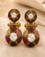 Elegant Multicolor Pearl & Crystal Statement Earrings