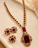Royal Red Stone Necklace Set – Gold-Tone Bridal Jewellery - Image 2