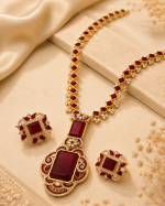 Royal Red Stone Necklace Set – Gold-Tone Bridal Jewellery