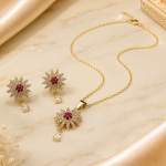 Elegant Red & Gold CZ Necklace Set – Floral Statement Jewellery