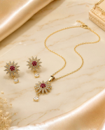 Elegant Red & Gold CZ Necklace Set – Floral Statement Jewellery