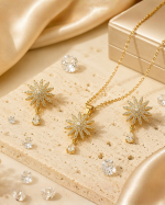 Elegant Red & Gold CZ Necklace Set – Floral Statement Jewellery - Image 2