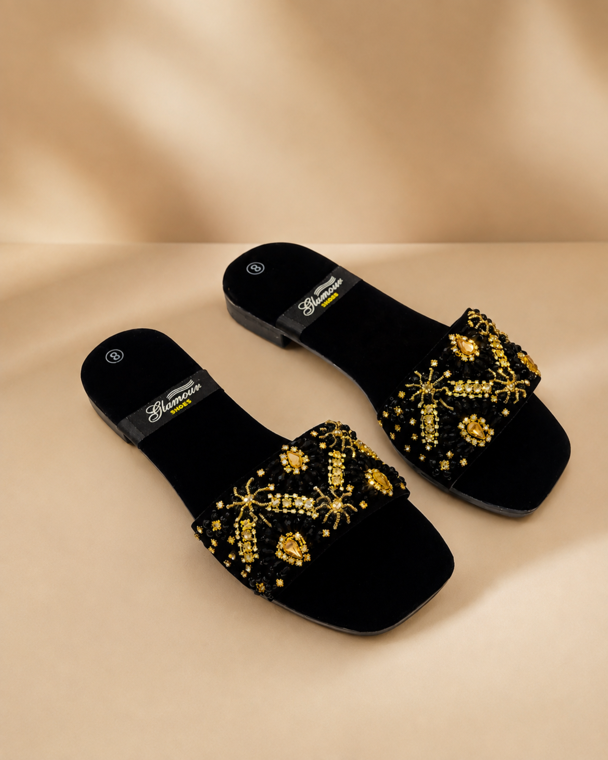 38 Ladies Fancy Chappal – Velvet with Sequin Handwork - Image 1