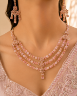 Elegant Pink Crystal 3-Layer Necklace Set with Matching Earrings - Image 2