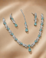 Elegant Aqua Blue Crystal Necklace Set with Matching Earrings & Tikka - Image 2