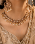Elegant Rose Gold Pearl Choker Necklace Set with Matching Earrings & Tikka - Image 2