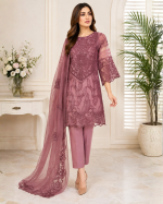 3-Piece Organza Embroidered Suit with Chiffon Dupatta