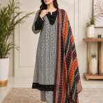 3-Piece Lawn Suit with Embroidered Daman & Airline Front