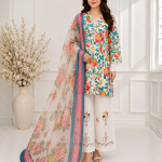 3-Piece Lawn Suit with Embroidered Shirt & Printed Doriya Dupatta