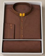 Men’s Cotton Stitched Shalwar Kameez – Brown - Image 2