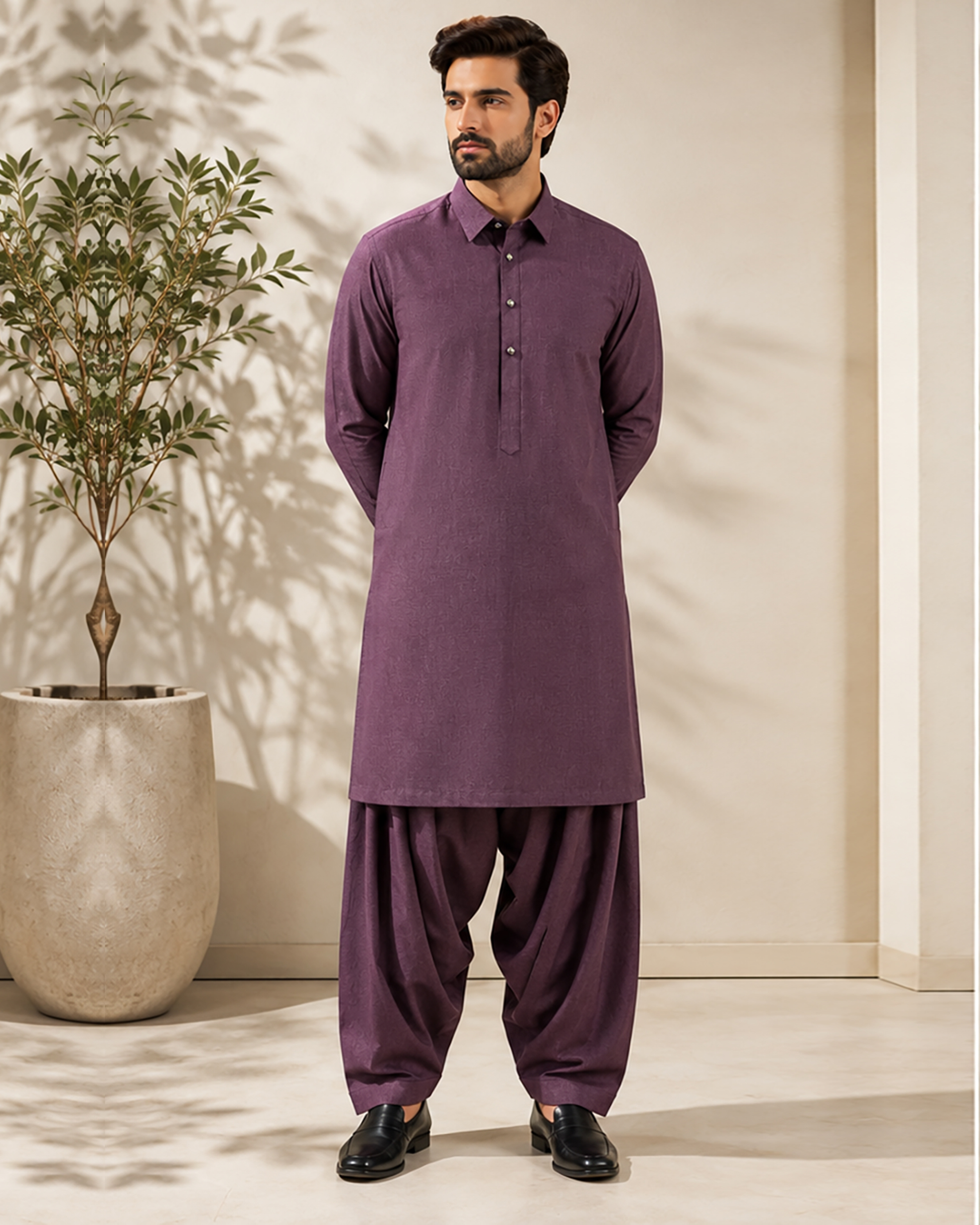 purple 1 MBS (Grace) Men’s Shalwar Kameez – 3 Piece - Image 1