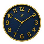 AISHA Modern Navy Blue & Gold Round Wall Clock (Arabic Numerals)