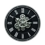 Vintage Industrial Silver Moving Gear Wall Clock (Black Dial)