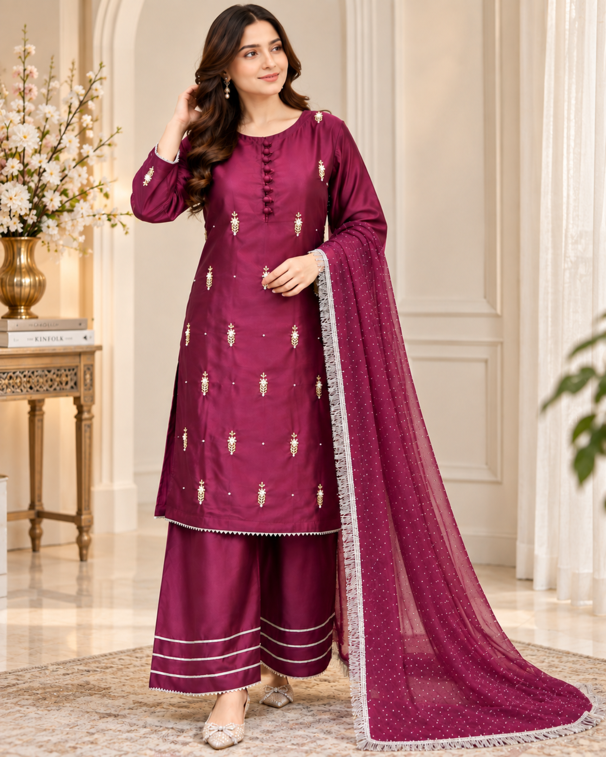 100 Plum Silk Suit - Image 1