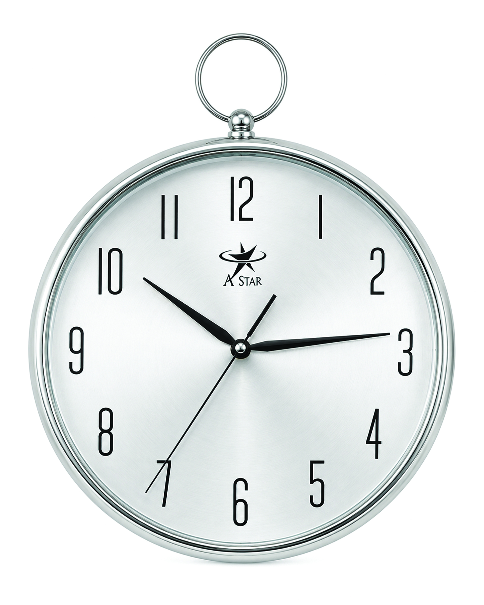 13 Front view A STAR Pocket Watch Style Silver Minimalist Wall Clock (Arabic Numerals) - Image 1