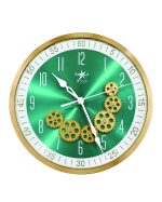 A STAR Modern Emerald Green & Gold Skeleton Moving Gear Wall Clock (Arabic Numerals)