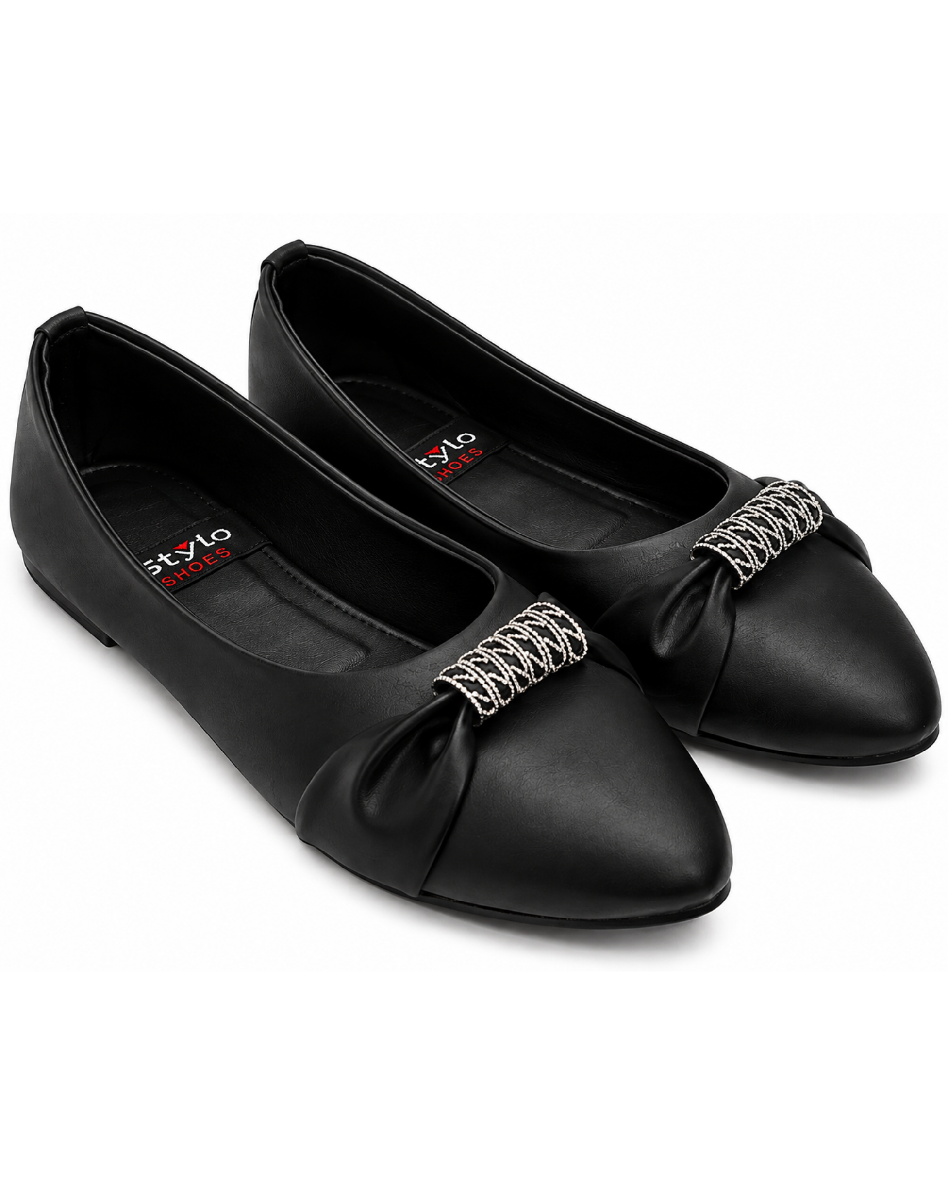 160 Pointed Toe Embellished Flat Pumps - Image 1