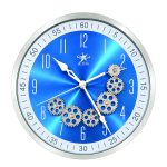 A STAR Modern Royal Blue & Silver Skeleton Moving Gear Wall Clock (Arabic Numerals)