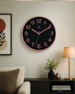 AISHA Modern Black & Rose Gold Round Wall Clock (Arabic Numerals) - Image 2