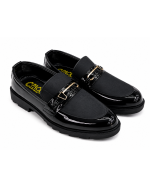 Patent & Matte Dual-Textured Bit Loafers