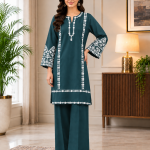 Aina 2-Piece Embroidered Stitched Cotton Suit (Shirt & Flapper)