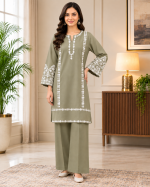 Aina 2-Piece Embroidered Stitched Cotton Suit (Shirt & Flapper) - Image 4