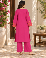 Resham Embroidered 2-Piece Stitched Cotton Suit (Kurta & Wide-Leg Trouser) - Image 2