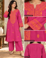 Resham Embroidered 2-Piece Stitched Cotton Suit (Kurta & Wide-Leg Trouser) - Image 3