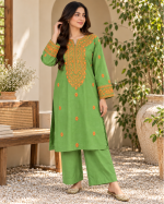 Resham Embroidered 2-Piece Stitched Cotton Suit (Kurta & Wide-Leg Trouser) - Image 11