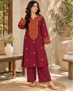 Resham Embroidered 2-Piece Stitched Cotton Suit (Kurta & Wide-Leg Trouser) - Image 5