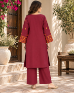 Resham Embroidered 2-Piece Stitched Cotton Suit (Kurta & Wide-Leg Trouser) - Image 6