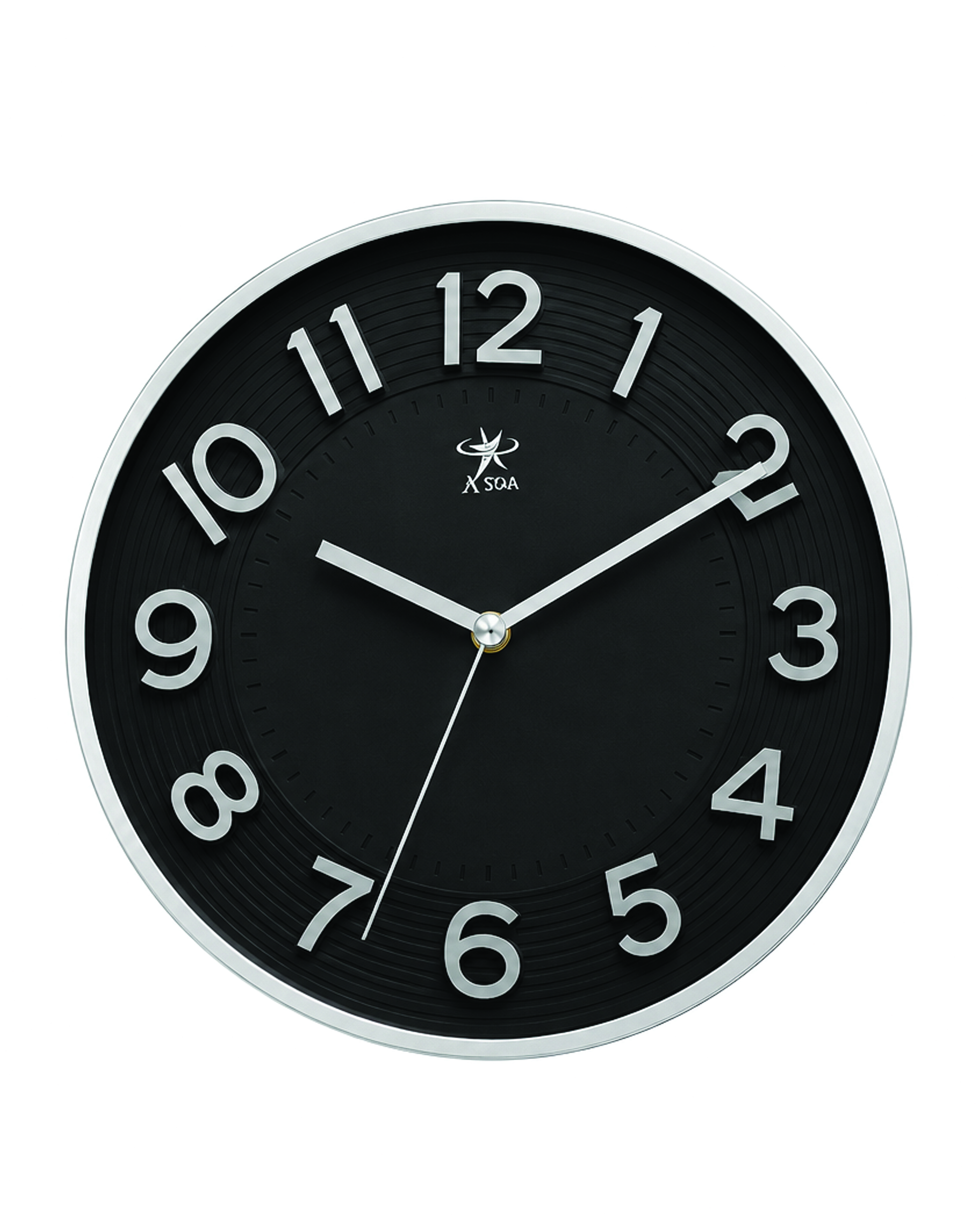 4 Front view AISHA Modern Black & Silver Round Wall Clock (Arabic Numerals) - Image 1